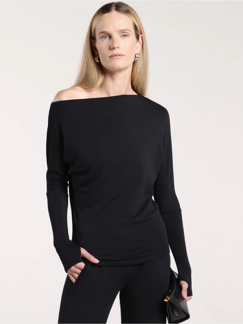 Bleusalt Cindy Off Shoulder Long Sleeve Top Black US Small Made in USA